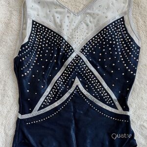 Girls' Navy and White Rhinestone Gymnastics Leotard